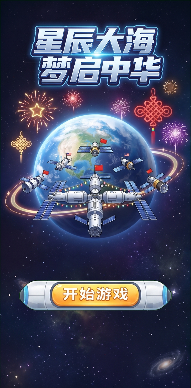 星辰大海梦启中华太空站环绕地球烟花