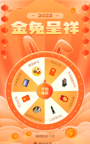 橙色扁平喜庆年味风格兔年金兔呈祥新年幸运抽大奖