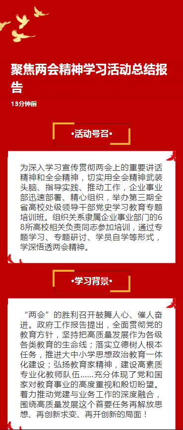 聚焦两会精神学习活动总结报告