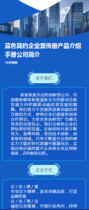 蓝色简约企业宣传册产品介绍手册公司简介