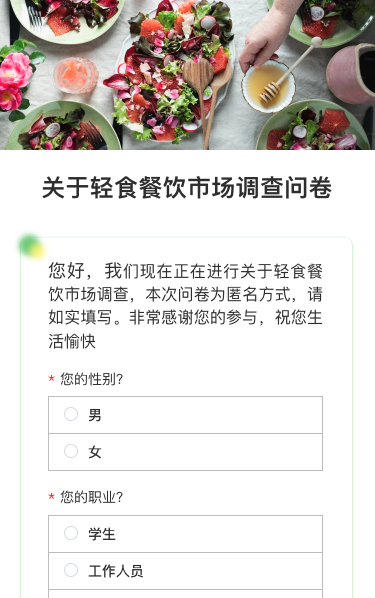 关于轻食餐饮市场调查问卷
