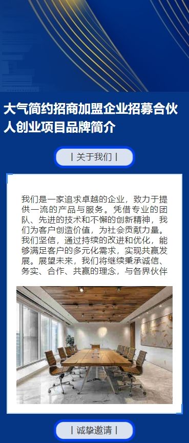 大气简约招商企业招募合伙人创业项目品牌简介