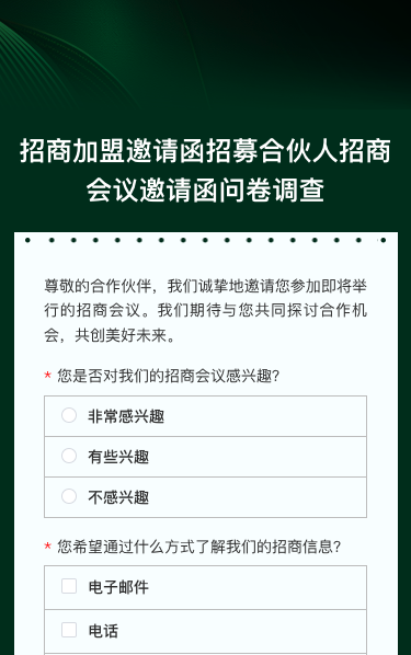 招商jia盟邀请函招募合伙人招商会议邀请函问卷调查