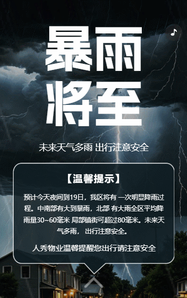 物业社区天气预报暴雨天安全避险指南出行温馨提醒