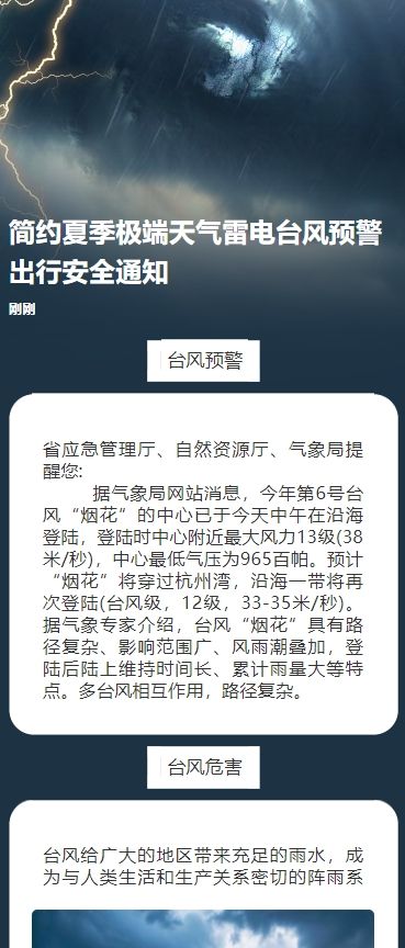 简约夏季极端天气雷电台风预警出行安全通知