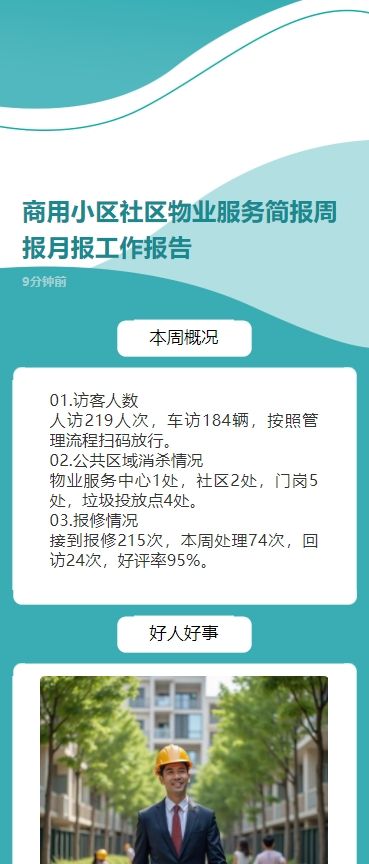 原创商用小区社区物业服务简报周报月报工作报告