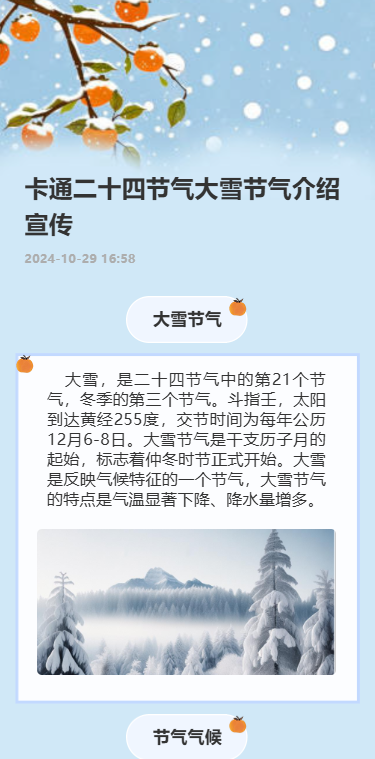 卡通二十四节气大雪节气介绍宣传