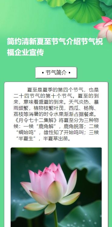 简约清新夏至节气介绍节气祝福企业宣传