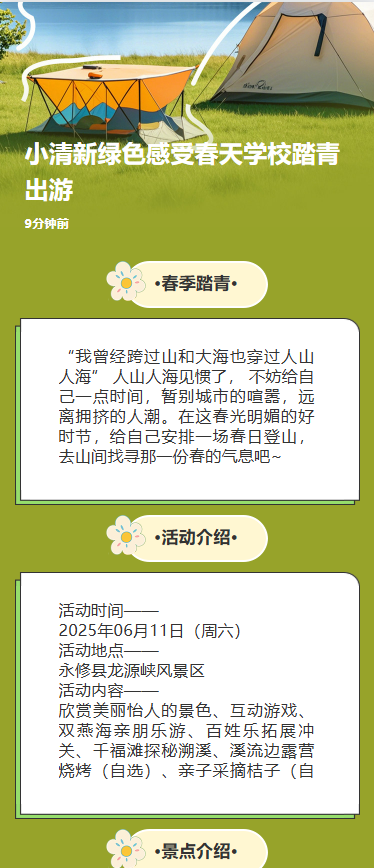 小清新绿色感受春天学校踏青出游
