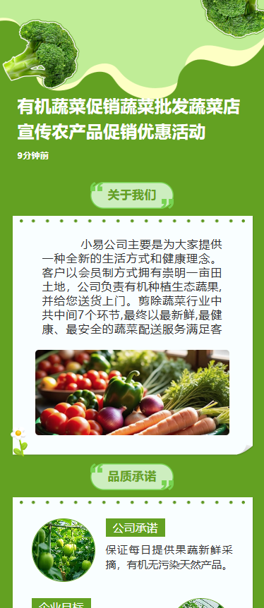 有机蔬菜促销蔬菜批发蔬菜店宣传农产品促销优惠活动