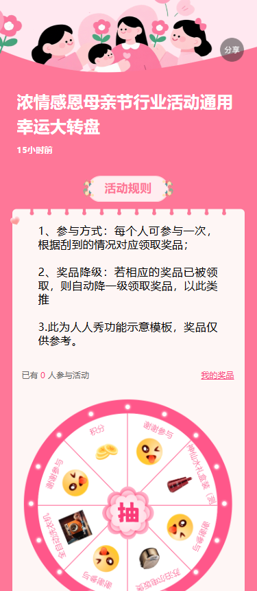 浓情感恩母亲节行业活动通用幸运大转盘