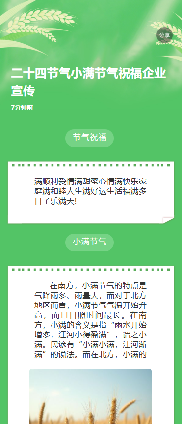 清新手绘二十四节气小满节气祝福企业宣传