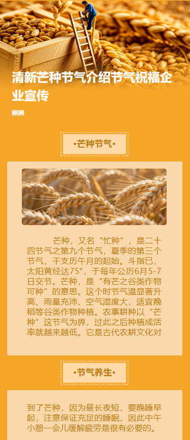 清新芒种节气介绍节气祝福企业宣传