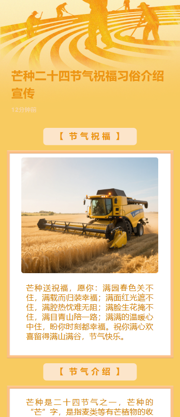 二十四节气芒种节气祝福贺卡节日宣传简约风