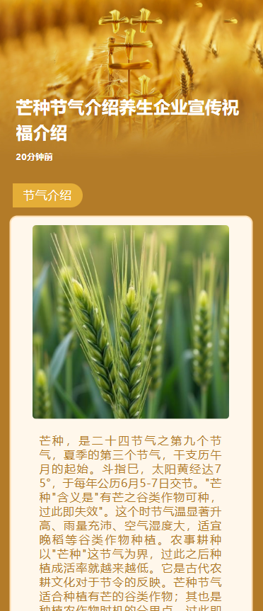 芒种节气介绍养生企业宣传祝福介绍