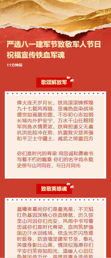 严选八一建军节致敬军人节日祝福宣传铁血军魂