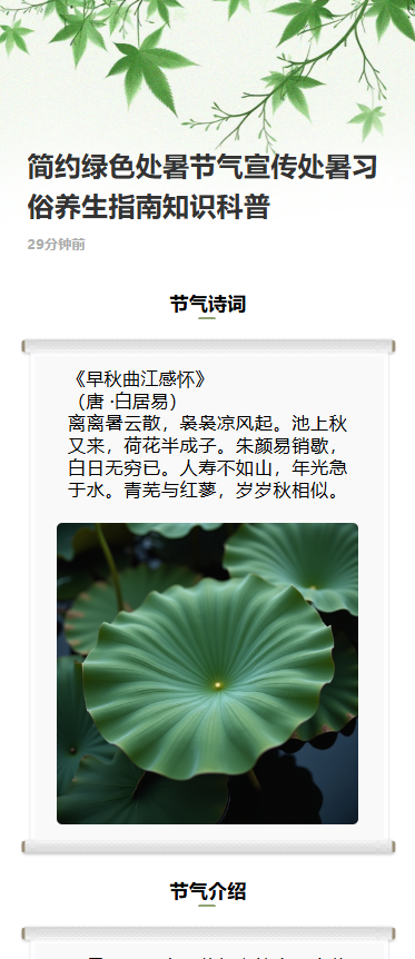 简约绿色处暑节气宣传处暑习俗养生指南知识科普