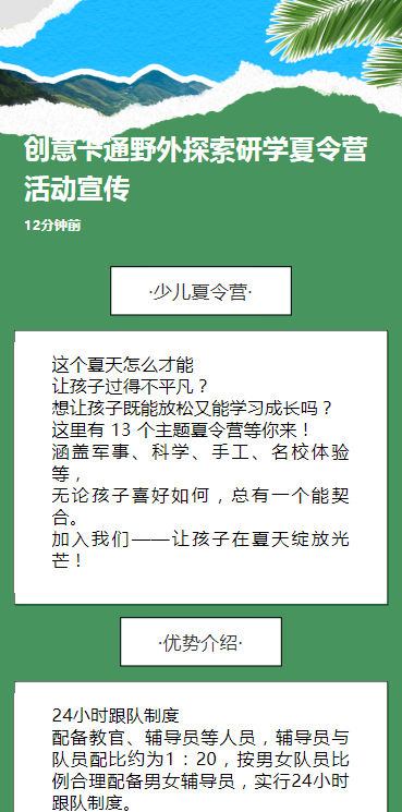 创意卡通野外探索研学夏令营活动宣传