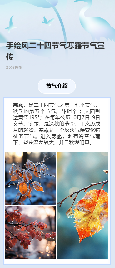 手绘风二十四节气寒露节气宣传