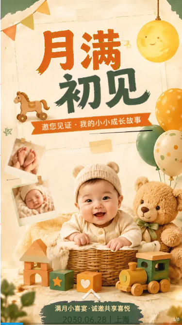 月满初见宝宝满月宴成长故事邀请
